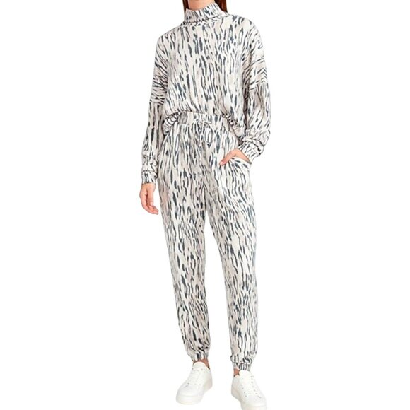 New Express Med Pants Elastic Waist High Waisted Cozy Leopard Jogger Loungewear - Picture 9 of 14